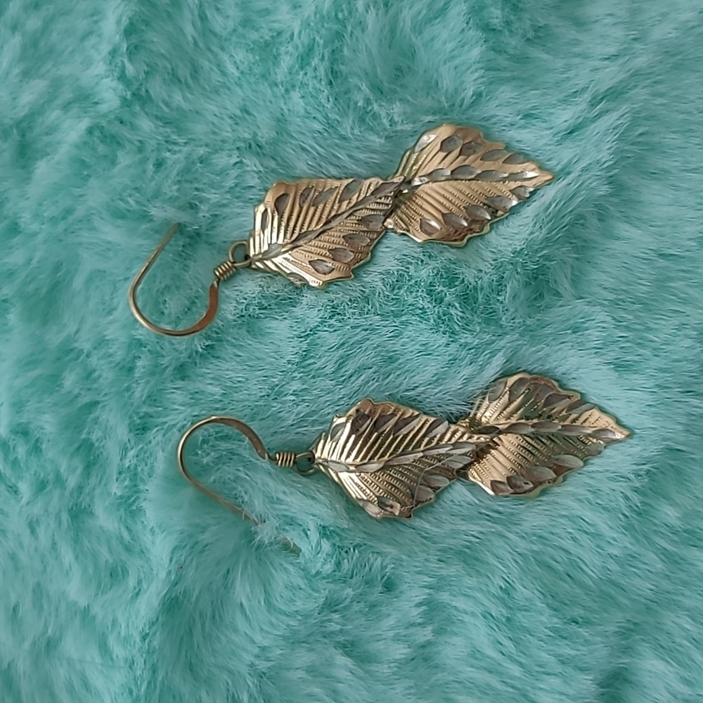 Sterling double leaf gold toned earrings